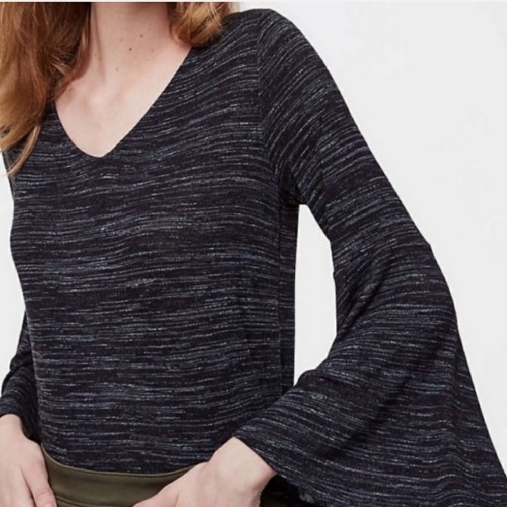 Loft Charcoal Spacedye Flare Bell Sleeve Top Womens Medium